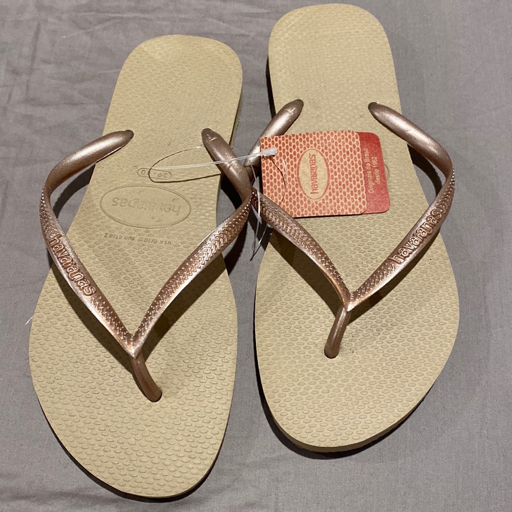 NWT havanians rose gold flip flop shoes 39 40 new beach pool gift
